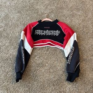 Fashion Nova Red and Black Graphic Crop Hoodie